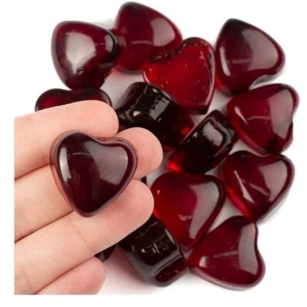 GLASS STONES CRAFTS LOT OF 128 - 25 Glass Red Hearts & 103 Blue Glass LIKE NEW